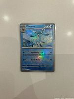 Front of Glaceon holographic card showing artwork, stats and foil border