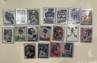 Overall shot of 16 sleeved rookie cards in two rows