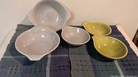Group view of all five Russel Wright American Modern bowls