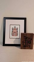 Overall view of framed art card and cedar box