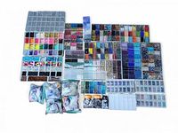 Overhead view of all trays, bags and jars showing quantity and organization of beads