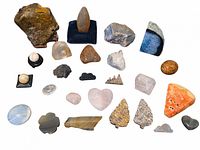 Group shot of entire assortment of polished, carved and raw stones