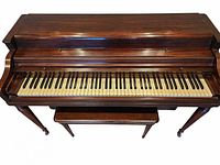 Top view of keyboard showing keys and wood finish