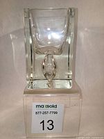 Front view of clear Krosno vase showing suspended bubble and shape