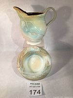 Jug and bowl front view showing glaze and size reference