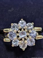 Front view of ring showing light violet stones