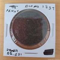 Obverse of 1837 Bank of Montreal penny token in 2x2 holder