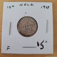 Reverse of 1945 Newfoundland 10 cents coin in flip