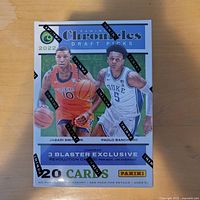 Front of sealed 2022 Panini Chronicles Draft Picks Basketball blaster box showing Jabari Smith Jr. and Paolo Banchero, 20 cards per box