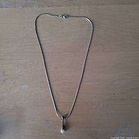 Full view of the sterling silver snake chain necklace with pendant