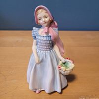 Front view of Royal Doulton Wendy figurine showing dress, basket and scarf