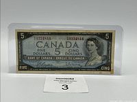 Obverse of 1954 $5 banknote in sleeve