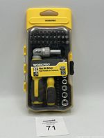 Front of WorkPro 57-piece flex bit driver set sealed in case