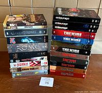 All DVD box sets stacked to show spines