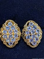 Front view of both silver tanzanite cluster earrings