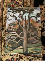 Front view of entire painting showing central tree and landscape