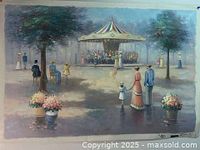 Full view of oil painting depicting carousel scene