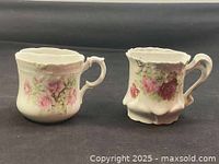 Two porcelain floral shaving mugs front view