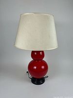 Full view of lamp with shade, base, cord