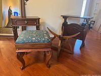 Group shot of side table, footstool, folding stand, magazine rack