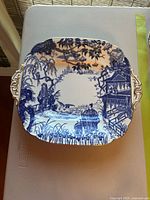 Full view of square Blue Mikado platter with handles