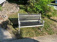 Front view of bench showing full construction and placement