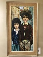 Framed full view of painting showing both children and frame