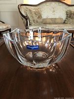 Front view of Villeroy & Boch crystal salad bowl with brand sticker visible