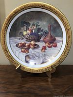 Full view of Limoges plate on stand