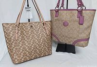 Front view of both Coach tote handbags