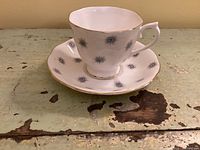 Teacup on saucer showing pattern and shape