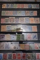 First stock page showing rows of multicolour Imperial and early Soviet Russian stamps