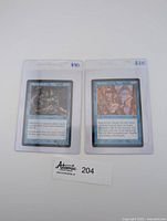 Front view of both MTG cards in sleeves