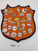 Full view of felt shield with all 28 enamel pins attached