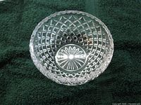 Top view of one small bowl showing diamond lattice and starburst base