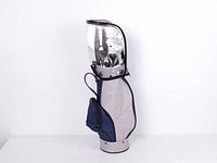 Golf bag-style caddy with clear cover and tools visible