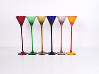 Full set of six rainbow colored tall stem cordial glasses