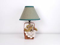 Lamp assembled, front view showing teddy bear basket base and shade