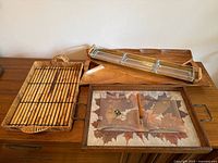 Overview of five serving pieces on tabletop