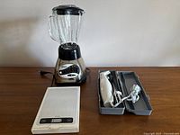 Overall view showing blender, scale and electric knife