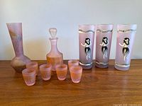 Full lot showing vase, decanter, six cordials, three highballs