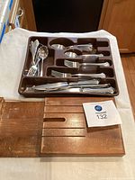 Overview showing flatware in organizer and knife block