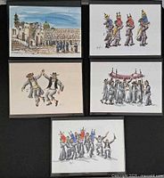 All five framed sketches arranged