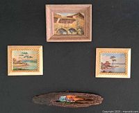 Four paintings laid out on black background showing relative sizes and frames