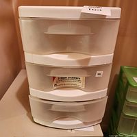 Full view of 3-drawer plastic storage box front