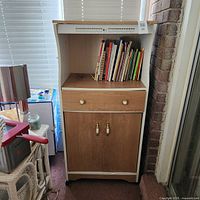 Front view of microwave stand cart cabinet with drawer and lower door closed