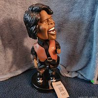 Front view of Gemmy animated James Brown figure on base, shows overall appearance