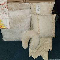 Group shot showing all pillows, neck pillow and blanket