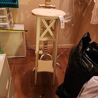 Full view of Ethan Allen pedestal stand showing overall design and height