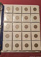 Binder page showing 20 Canadian 5-cent coins in 2x2 holders